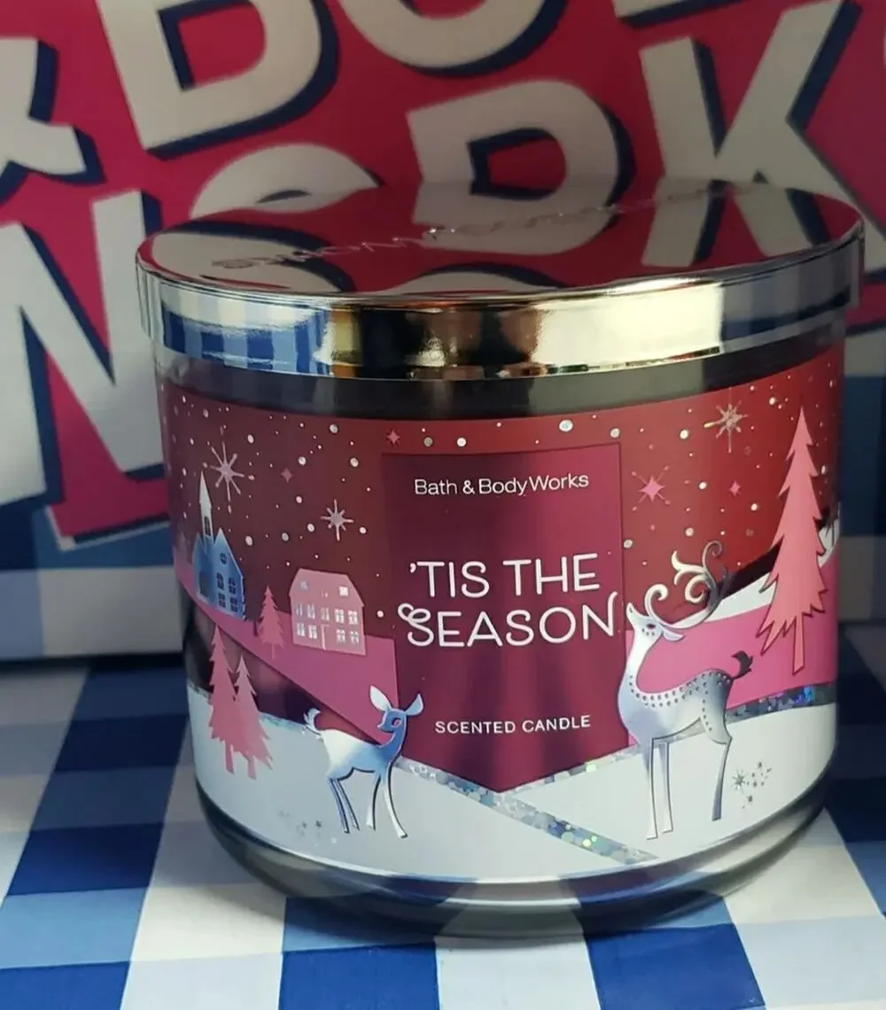 BBW 'Tis The Season Large 3 Wick Candle Holiday Home Fragrance Decor
